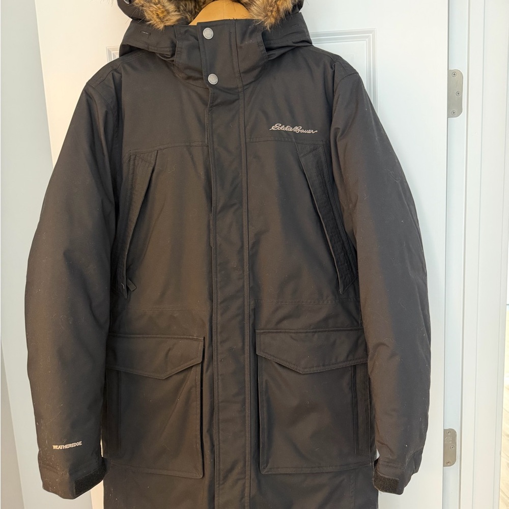 Eddie Bauer Black Parka with Faux Fur Hood